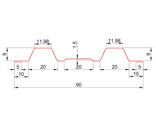 Desen tehnic al unei table trapezoidale cu dimensiuni