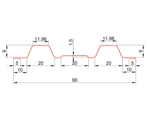 Desen tehnic al unui profil ondulat cu dimensiuni