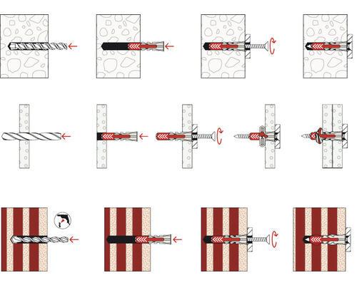 Instrucțiuni de montaj dibluri în diferite materiale