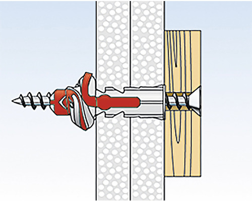 Fixarea unui șurub cu diblu într-un perete și o bucată de lemn.