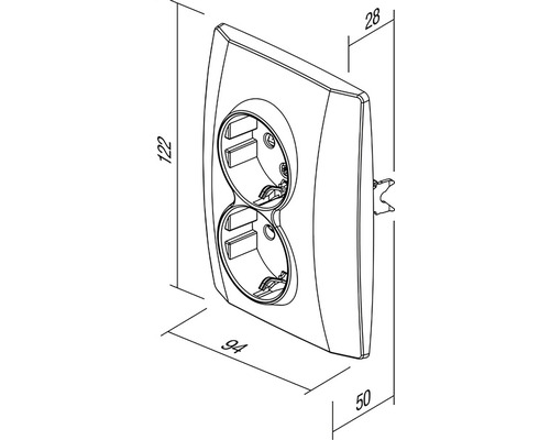 Desen tehnic cu dimensiunile unei prize duble