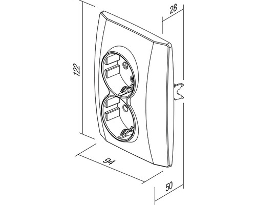 Desen tehnic al unei prize duble cu dimensiuni