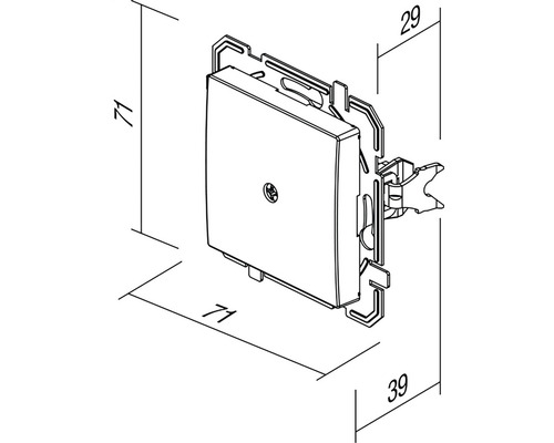 Desen tehnic al unui comutator cu dimensiuni: 71 x 71 x 39 x 29 milimetri