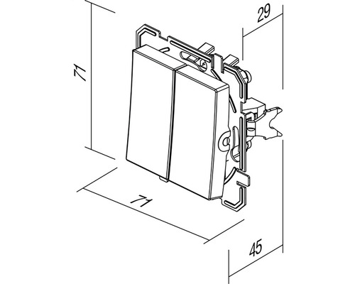 Desen tehnic al unui întrerupător dublu de lumină cu dimensiuni
