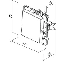 Comutator basculant cu dimensiunile 71 x 71 x 45 mm și o adâncime de 29 mm.