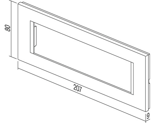 Desen schematic al unei plăci de cutie poștală cu dimensiuni.