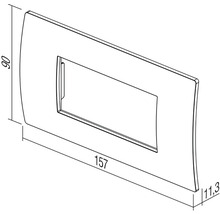 Desen cotat al unui capac de cadru dreptunghiular cu dimensiunile de 157 mm lungime, 90 mm înălțime și 11,3 mm grosime.