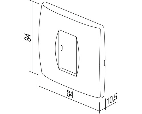 Capac întrerupător cu dimensiunile de 84 pe 84 pe 10,5 milimetri.