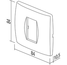 Desen tehnic al unei plăci de acoperire a întrerupătorului cu dimensiunile de 84 x 84 x 10,5 mm