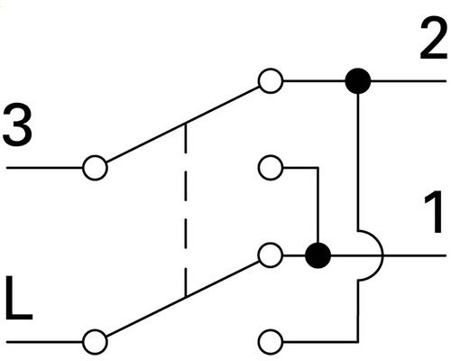 Schema de conectare a unui comutator cu desemnările L, 1, 2 și 3