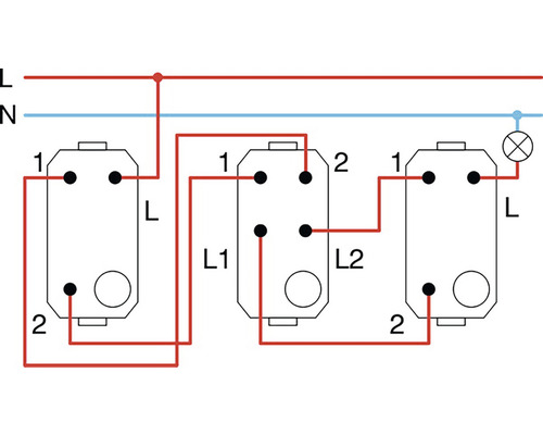 Schema de conexiuni pentru un circuit inversor cu trei întrerupătoare