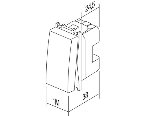 Comutator basculant cu dimensiunile de 24,5 x 38 mm