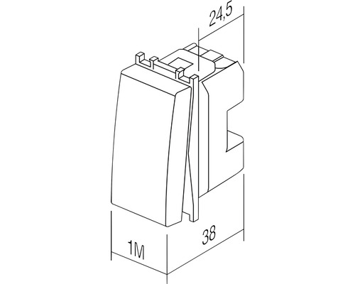 Desen al unui întrerupător cu dimensiunile 24,5, 38 și 1M