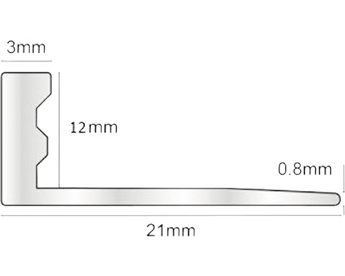 Șină de profil cu dimensiunile de 3 mm, 12 mm, 0,8 mm și 21 mm