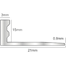 Șină de profil cu dimensiunile de 3 mm, 15 mm, 0,8 mm și 21 mm