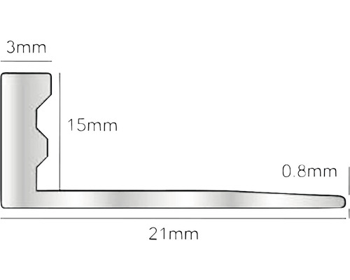 Profil cu dimensiunile de 3 mm, 15 mm, 0,8 mm și 21 mm