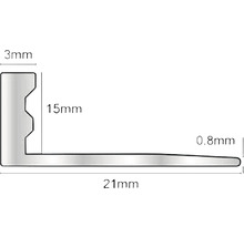 Bandă profilată cu dimensiunile 3 mm, 15 mm, 0,8 mm și 21 mm