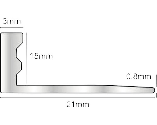 Bandă profilată cu dimensiunile 3 mm, 15 mm, 0,8 mm și 21 mm