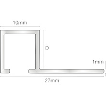Diagramă profil cu dimensiunile de 10 mm, D și 27 mm