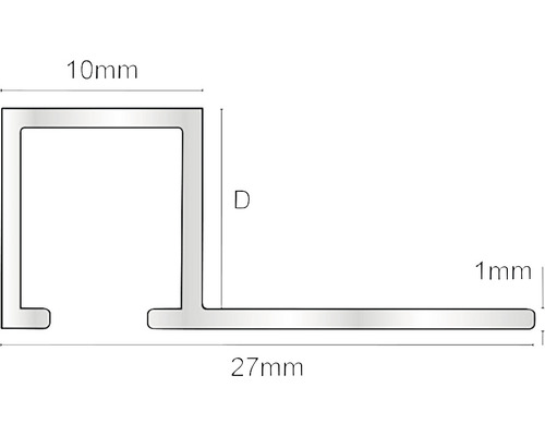 Diagramă profil cu dimensiunile de 10 mm, D și 27 mm
