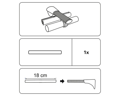 Ilustrație a instrucțiunilor de montaj pentru accesorii, incluzând o tijă de 18 cm lungime.