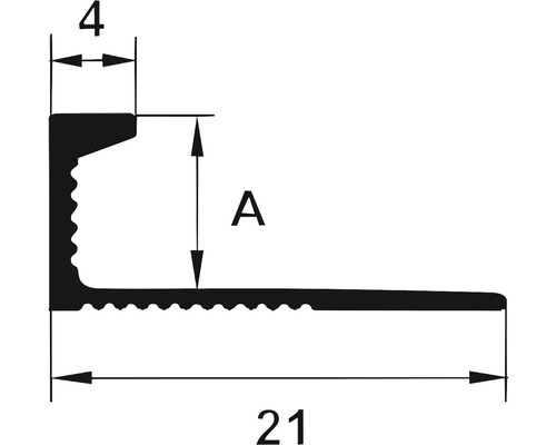 Desen tehnic al unui profil de margine de scară cu dimensiuni