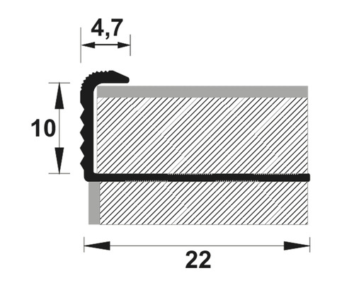 Schiță a unui profil pentru muchia scărilor cu dimensiunile 4,7, 10 și 22 milimetri