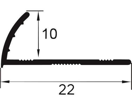 Schiță a unui profil sfert de cerc cu dimensiunile de 10 și 22 milimetri