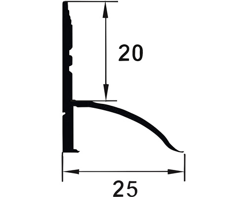 Desen tehnic al unui profil cu dimensiunile de 20 pe 25 milimetri.