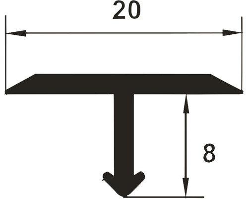 Desen tehnic al unui profil T cu dimensiunile 20 și 8.
