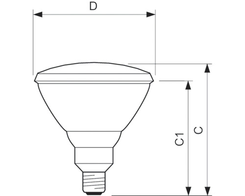 Diagramă lampă PAR cu indicații de măsurare