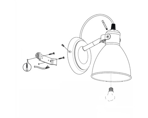 Instrucțiuni de montaj pentru o lampă de perete cu material de montaj și bec