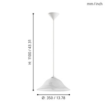 Lampa suspendată albă cu diametrul de 350 mm și înălțimea de 1100 mm