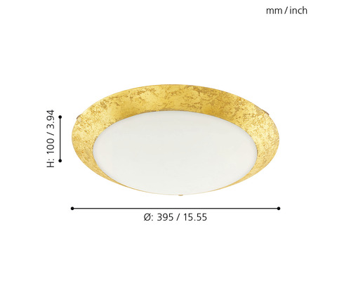 Lumină de plafon rotundă cu ramă aurie