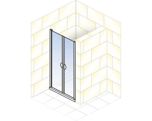 Duș cu ușă glisantă într-un colț