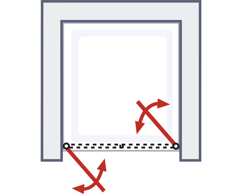 Ilustrație a unui perete de duș pivotant