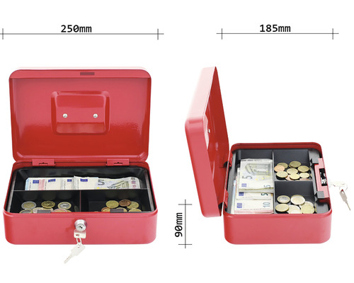 Cutie de numerar deschisă cu bancnote euro și monede