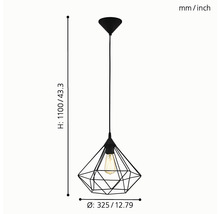 Lumină suspendată cu abajur geometric și dimensiuni