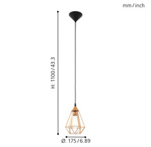 Lustr cu abajur geometric și specificații de dimensiuni.