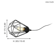 Lampa suspendată cu cadru negru din sârmă și bec, dimensiuni afișate
