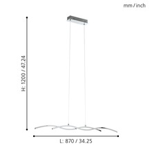 Dimensiunile unei lămpi suspendate cu design ondulat și bec LED