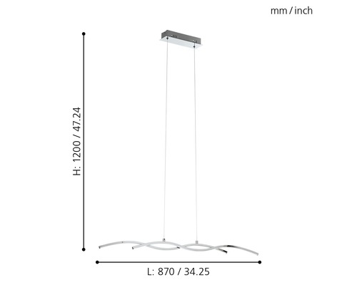 Dimensiunile unei lămpi suspendate cu design ondulat și bec LED