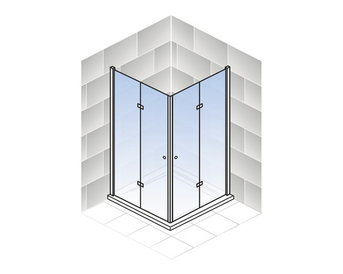 Cabină de duș pe colț cu uși de sticlă