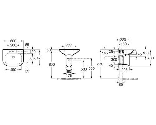 Desen tehnic al unei chiuvete cu toate dimensiunile relevante