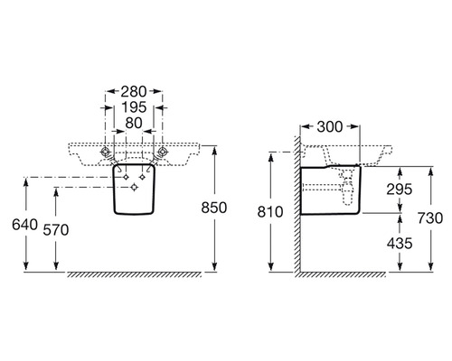 Desen tehnic al unui dulap de bază pentru lavoar cu dimensiuni