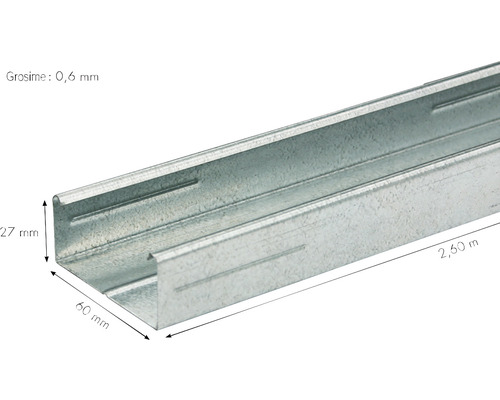 Profil metalic de susținere pentru gips-carton cu dimensiunile de 2,60 metri lungime, 60 milimetri lățime și 27 milimetri înălțime