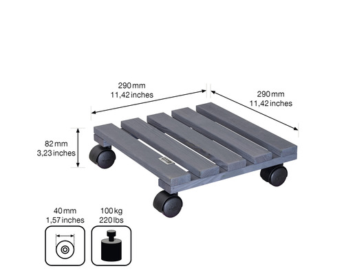Placă rulantă din lemn cu dimensiuni și informații despre greutate