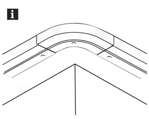 Ilustrație a unui racord de colț pentru o șină de perdea