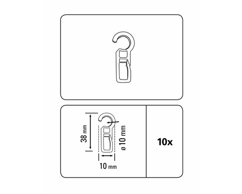 Pachet de zece cârlige universale cu dimensiunile 38 pe 10 milimetri
