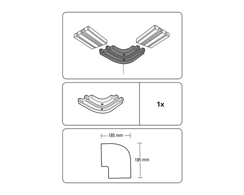 Imaginea unei piese de colț cu dimensiunile de 185 mm pe 185 mm